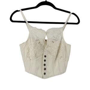 Free People Crop Top SIze S White Lace Ribbed Have My Heart Boho Casual Tank Top